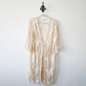 American Flirt Sheer Floral Kimono Size M Lace Duster EUC